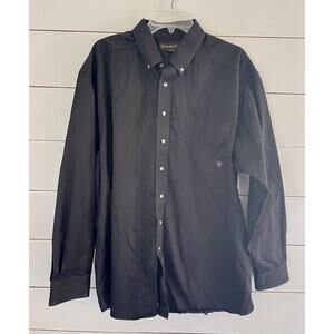 ARIAT Solid Twill Classic Fit Shirt-Men's Black Long Sleeve Western Button XXL